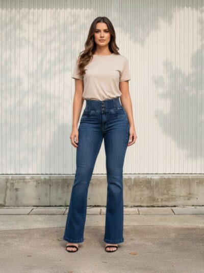 Jean bootcut femme à taille élastique