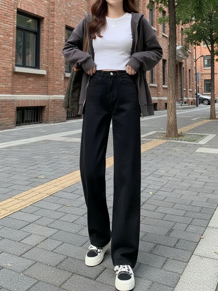 Comment porter un jean taille haute ? 2 IMG 10 2025 Jean large taille haute noir pour femme 2