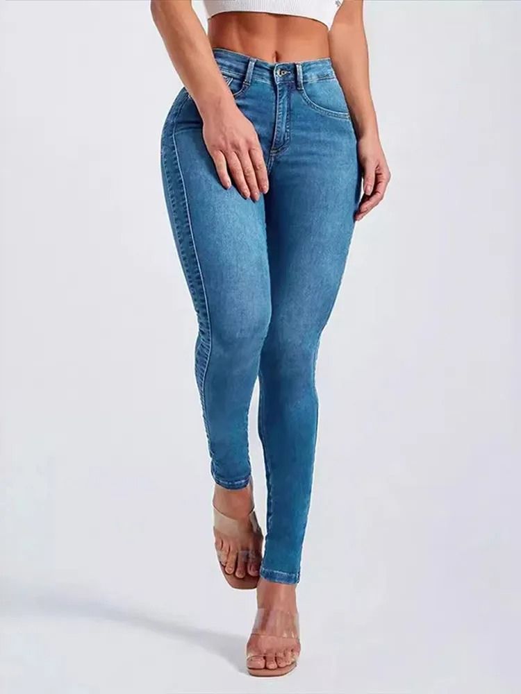 Jean skinny bleu taille haute pour femme – Image 2