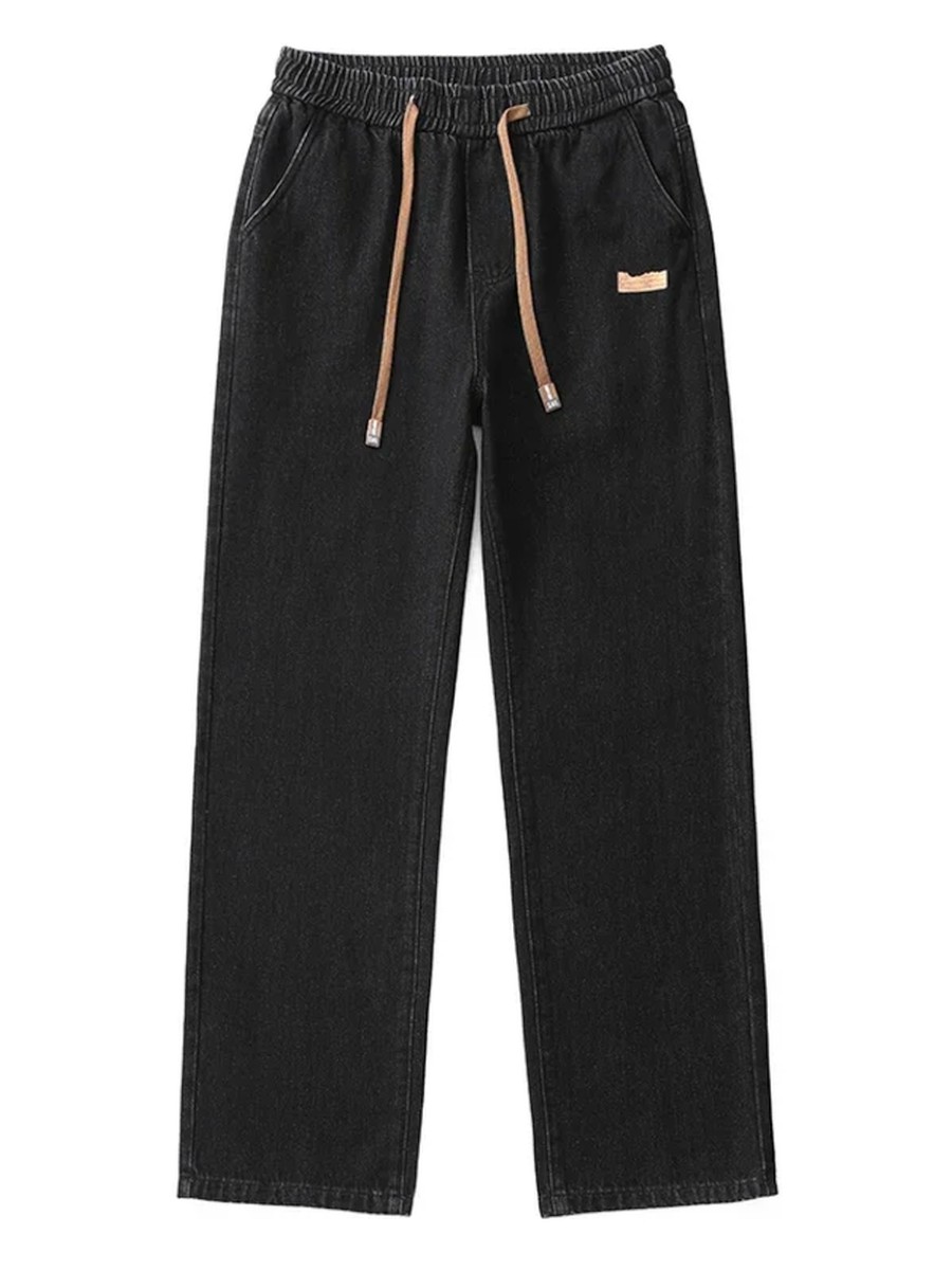 Jean homme noir loose à taille élastique et cordon de serrage – Image 5