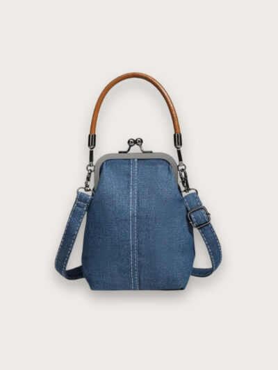 Sac à main en jean à fermoir vintage, saur fond gris