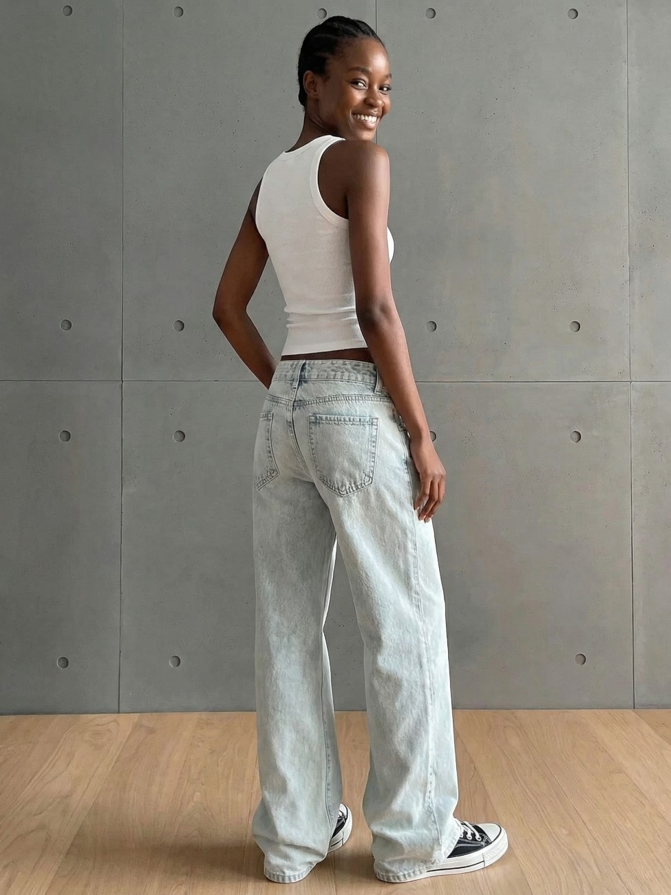 Jean taille basse femme wide leg bleu clair délavé vintage – Image 5